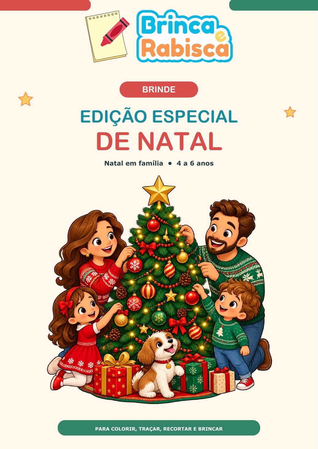 Capa do Brinde Edição Especial de Natal, com família reunida em volta da árvore